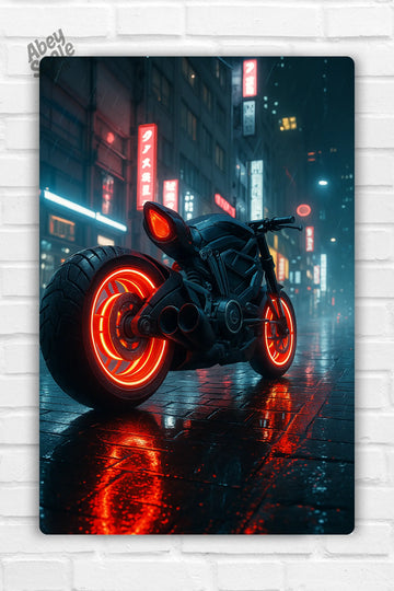 Concept Bike With Neon Light Metal Poster