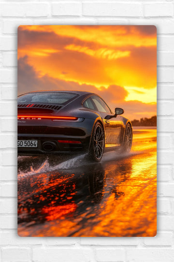Porsche Rainswept Sunset Metal Poster