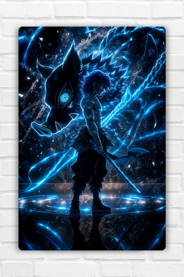 Inosuke Hashibira - Blue Glow Metal Poster