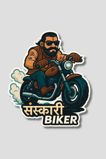 Sanskari Biker On Bullet Sticker