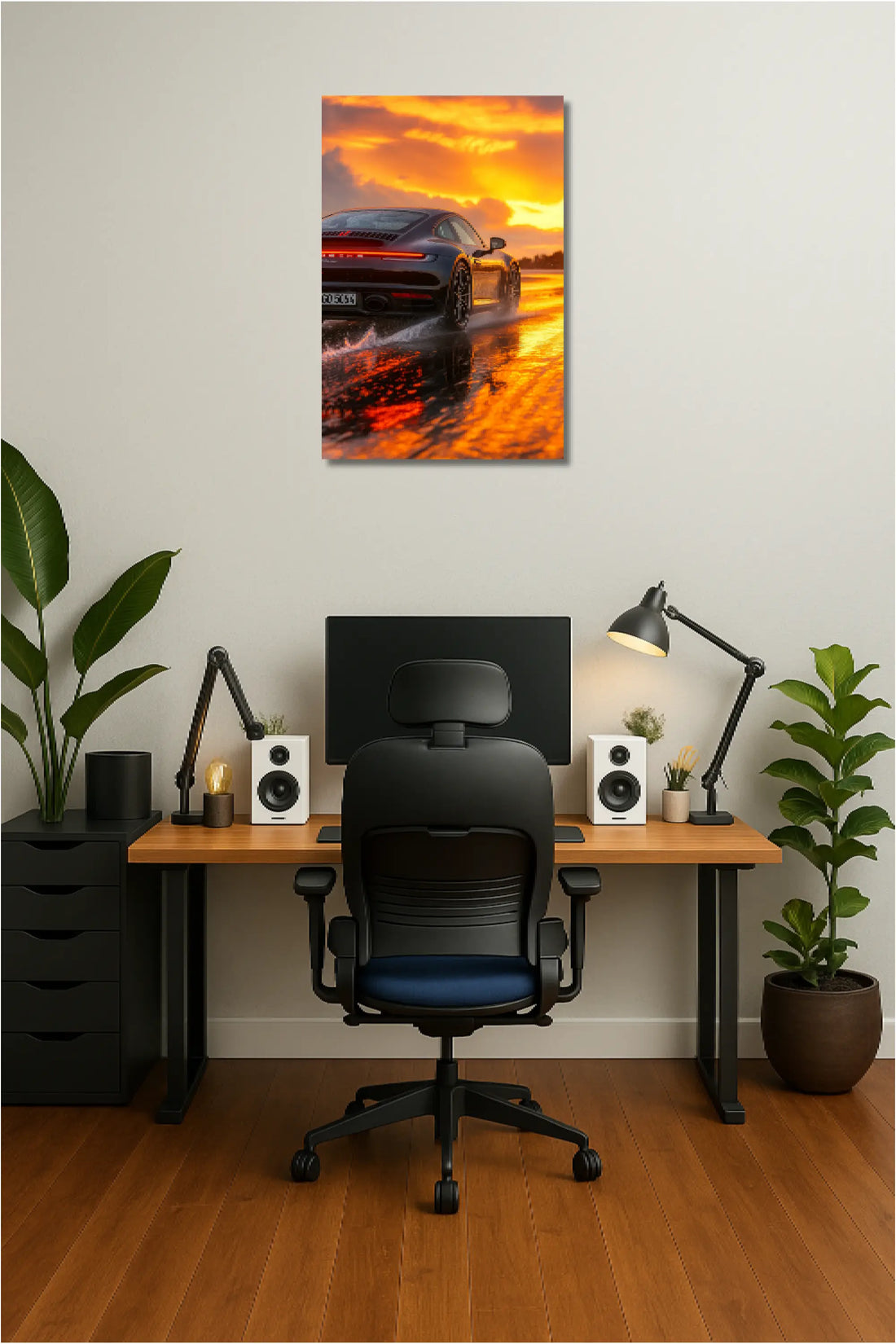Porsche Rainswept Sunset Metal Poster