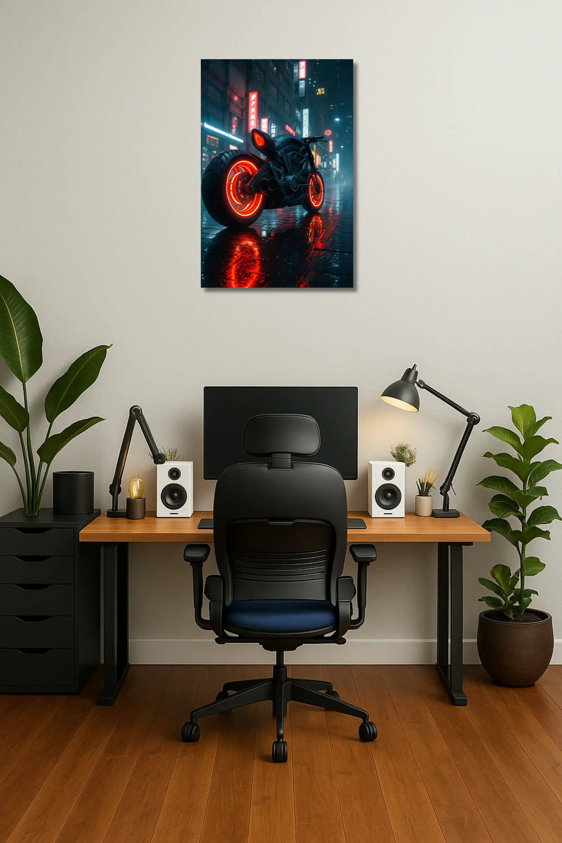 Concept Bike With Neon Light Metal Poster
